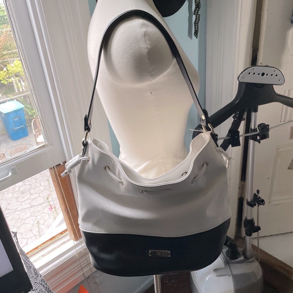 INC White/Black Bucket Tote